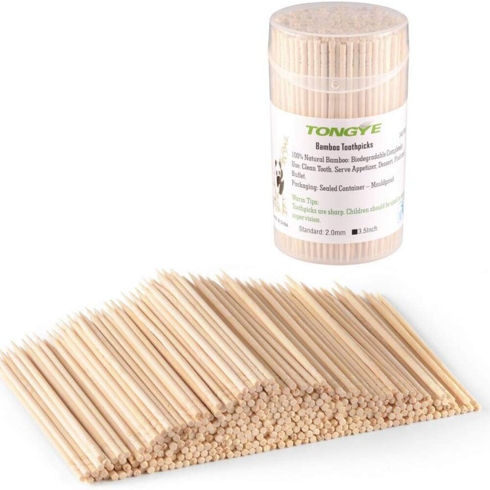 340 PCS Bamboo Toothpicks - 3.5 inch, Ornate Kokeshi Style Tooth Picks, Round Wo